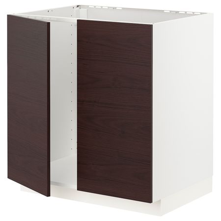 Напольный шкаф для раковины + 2 двери, белый Аскерсунд/темно-коричневый под ясень 80x60 см IKEA METOD МЕТОД 893.337.36