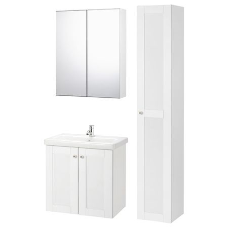 Комплект мебели для ванной,8 предм., Йельсен белый/ПИЛКОН смеситель 64x43x65 см IKEA FISKÅN ФИСКОН / TVÄLLEN ТВЭЛЛЕН 494.360.91