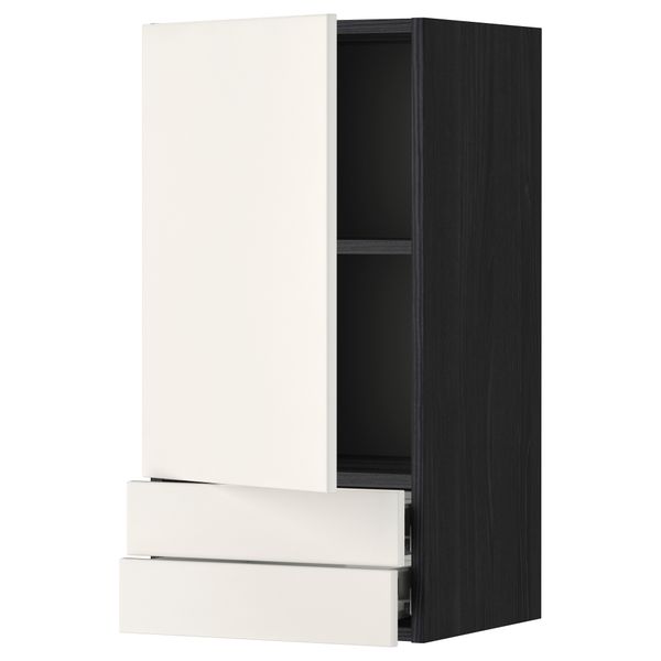 Навесной шкаф с дверцей, 2 ящика МЕТОД / ФОРВАРА, черный, Веддинге белый - фото 1