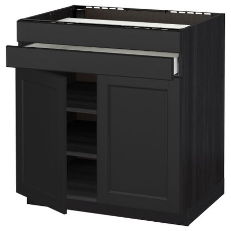 Напольный шкаф для варочной панели, 2 ящика, 2 фасада, 1 ящик МЕТОД / МАКСИМЕРА, черный, Лаксарби черно-коричневый (80x60 см)