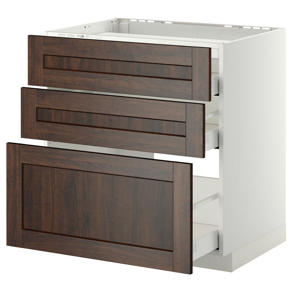 Напольный шкаф, 3 фронтальных панели, 3 ящика МЕТОД / МАКСИМЕРА, белый, Эдсерум коричневый - схема-чертеж с размерами