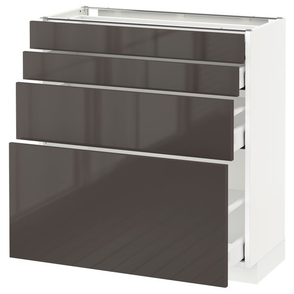 Напольный шкаф 4 фронтальных панели, 4 ящика МЕТОД / МАКСИМЕРА, белый, Рингульт серый - схема-чертеж с размерами