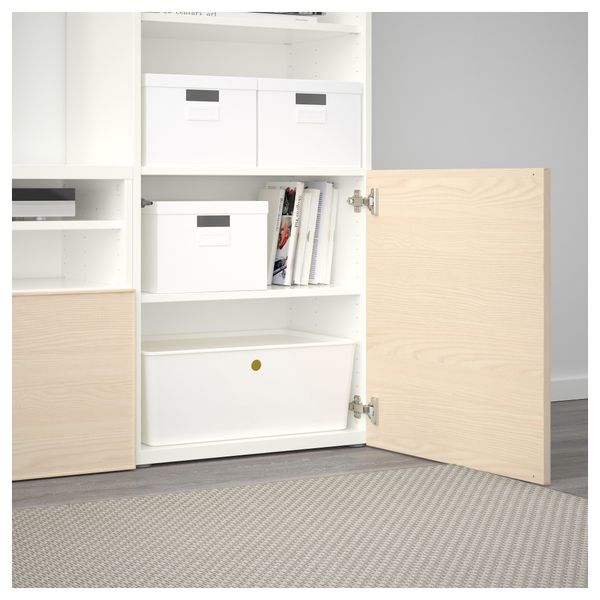 Шкаф для ТВ, комбинированный, стекляные дверцы БЕСТО, белый Инвикен, ясеневый шпон прозрачное стекло (300x40x230 см) - фото 3