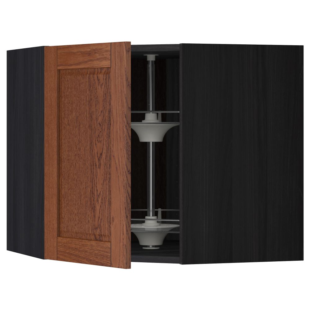 Угловой навесной шкаф с вращающейся секцией МЕТОД, черный, Филипстад коричневый - схема-чертеж с размерами