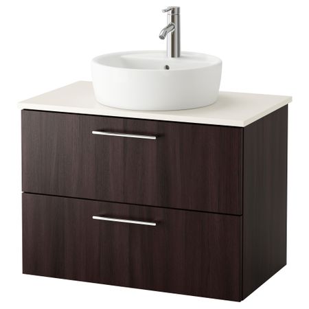 Шкаф п-раковину/столешн45/раковина ГОДМОРГОН/АЛДЕРН / ТОРНВИКЕН, черно-коричневый, белый