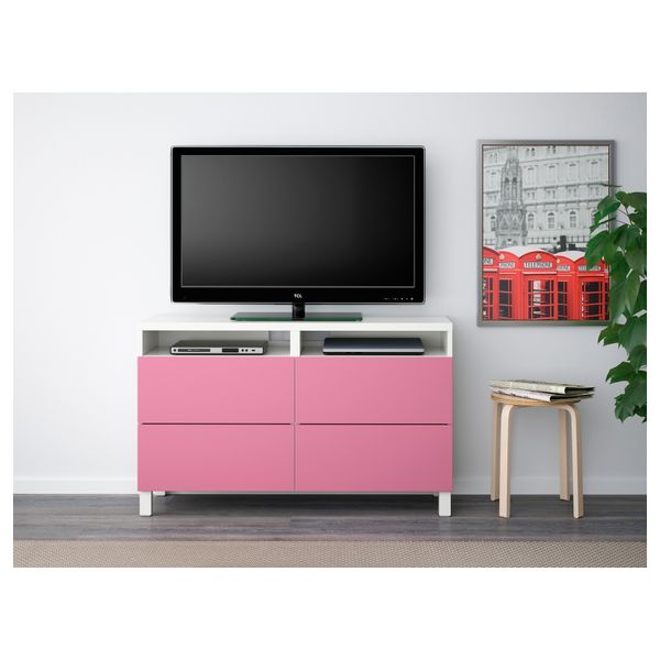 Тумба для ТВ с ящиками БЕСТО, белый, Лаппвикен розовый (120x40x74 см) - фото 2