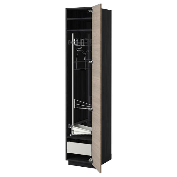 Высокий шкаф с отделением для аксессуаров, для уборки МЕТОД / МАКСИМЕРА, черный, Брокхульт светло-серый (40x60x200 см) - фото 1