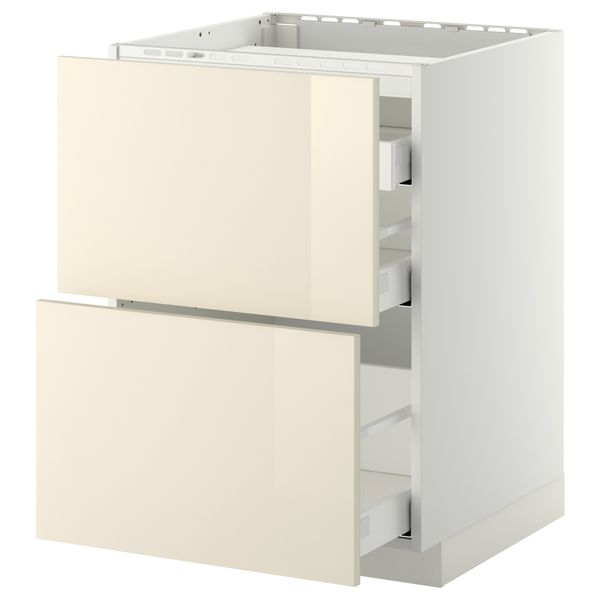 Напольный шкаф, 2 фронтальных панели, 3 ящика МЕТОД / МАКСИМЕРА, белый, Рингульт кремовый - схема-чертеж с размерами