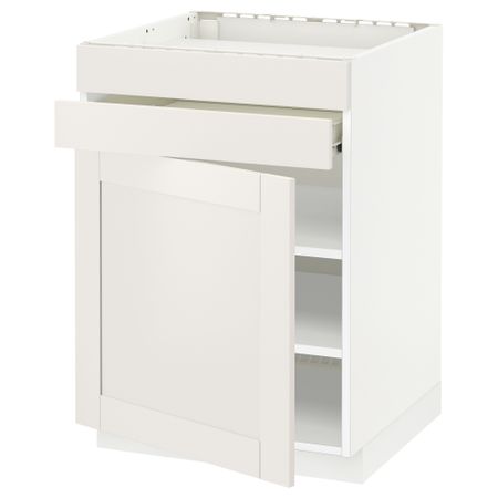 Напольный шкаф для варочной панели, доводчик, 2 фасада, 1 ящик МЕТОД / ФОРВАРА, белый, Сэведаль белый (60x60 см)