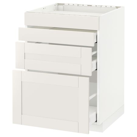 Напольный шкаф для духовки, 4фасада, 3 ящика МЕТОД / МАКСИМЕРА, белый, Сэведаль белый