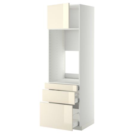 Высокий шкаф для двойной духовки, 3 ящика, дверца МЕТОД / МАКСИМЕРА, белый, Рингульт кремовый