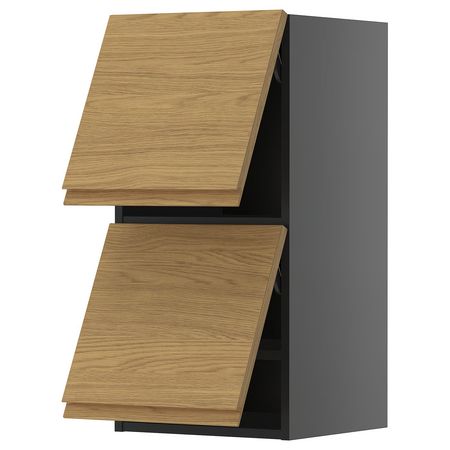 METOD Навесной шкаф/2 дверцы, горизонтал - черно-серый/Voxtorp под дуб 40x80 см