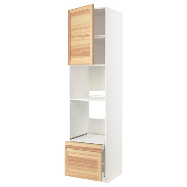 Высокий шкаф для духовки комбинированный, духовка + дверца/2ящ, белый/Торхэмн ясень 60x60x240 см IKEA METOD МЕТОД / MAXIMERA - фото 1