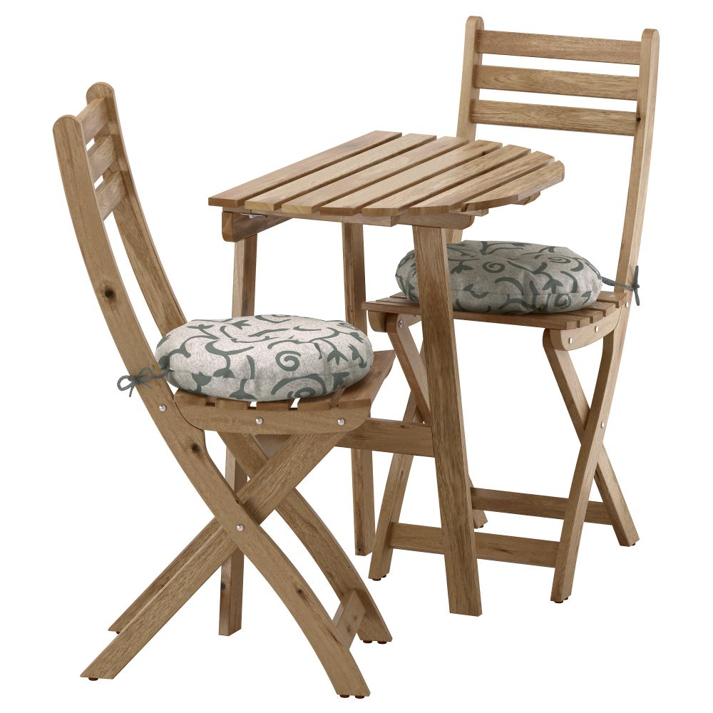 Стол + 2 складных стула, для сада АСКХОЛЬМЕН, серый/коричневый, Стегон бежевый - фото 1