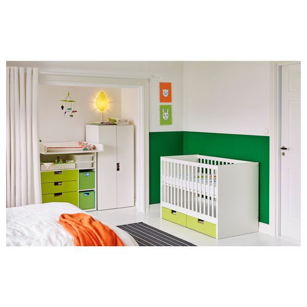 Кроватка детская с ящиками СТУВА, зеленый (60x120 см) - схема-чертеж с размерами