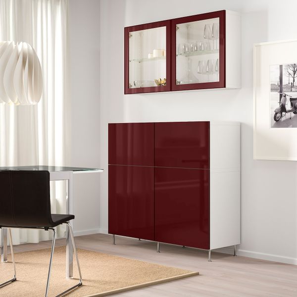 Комбинация для хранения с дверцами/ящ, белый СЕЛЬСВ/СТАЛЛАРП/темный красно-коричневый прозрачное стекло 120x42x240 см IKEA BESTÅ - фото 2