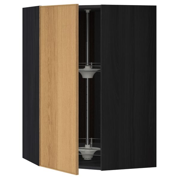 Угловой навесной шкаф с вращающейся секцией МЕТОД, черный, Экестад дуб - схема-чертеж с размерами