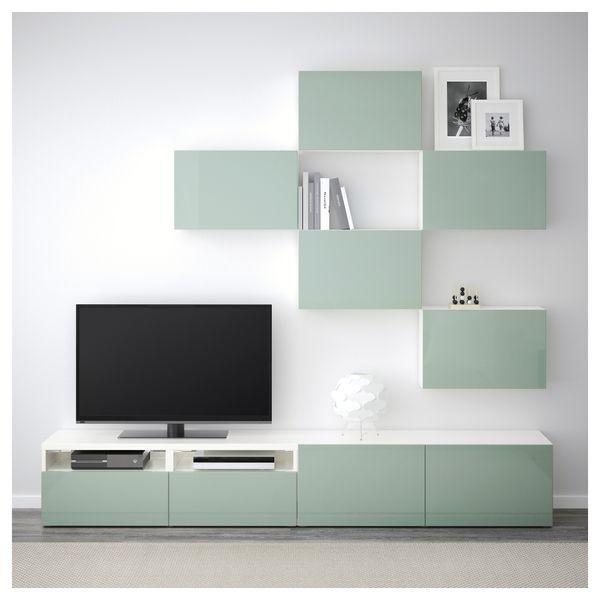 Шкаф для ТВ, комбинация БЕСТО, белый, Сельсвикен глянцевый/серо-зеленый светлый (240x20/40x204 см) - фото 2