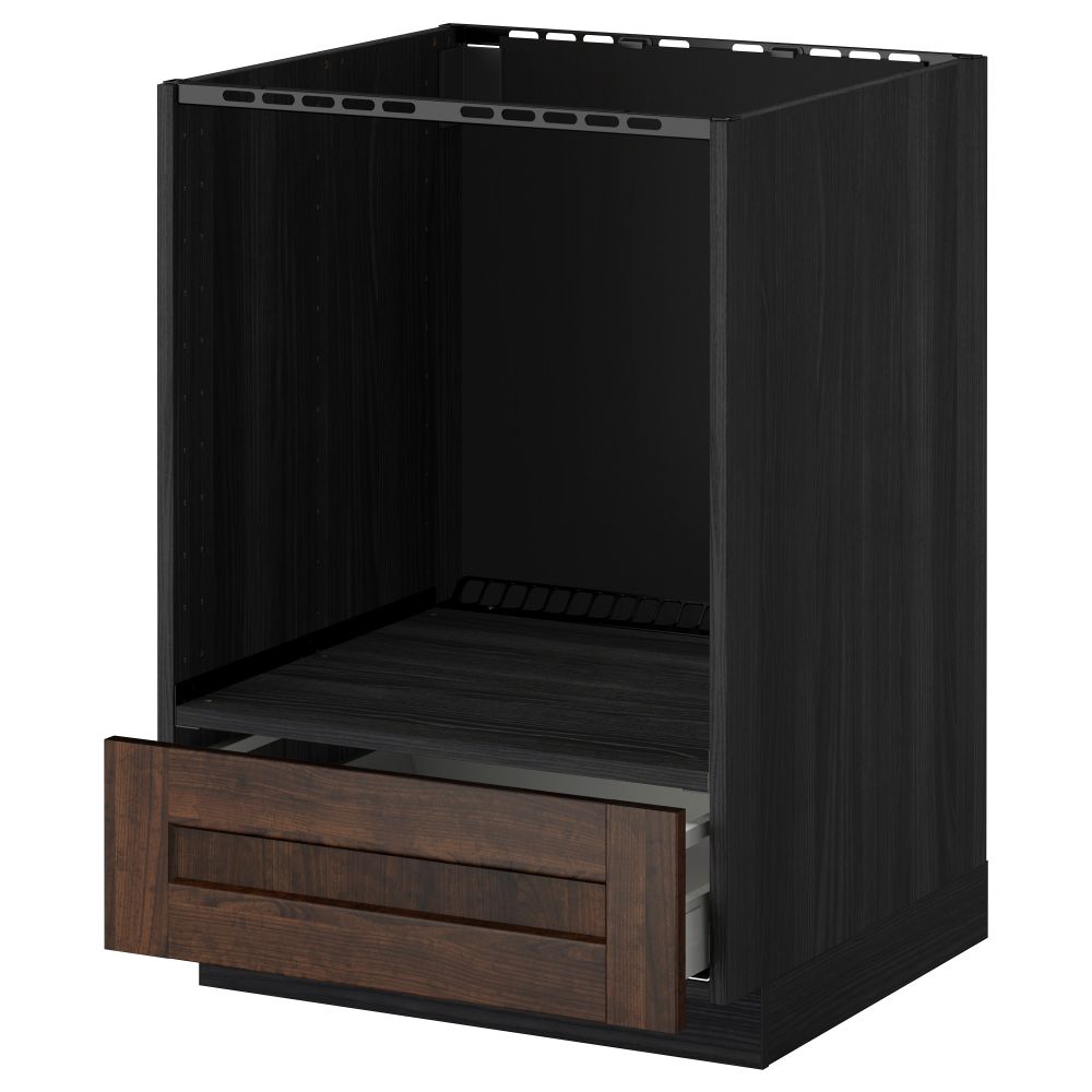 Напольный шкаф для духовки, с ящиком МЕТОД / МАКСИМЕРА, черный, Эдсерум коричневый (60x60 см) - схема-чертеж с размерами