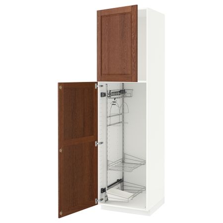 Высокий шкаф с отделением для аксессуаров, для уборки МЕТОД, белый, Филипстад коричневый