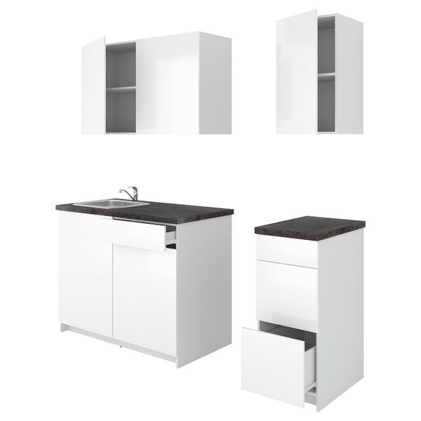 Кухня, глянцевый белый 160x61x220 см IKEA KNOXHULT КНОКСХУЛЬТ 894.015.13 - фото 1