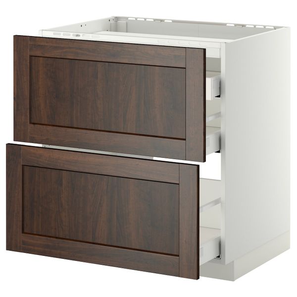 Напольный шкаф, 2 фронтальных панели, 3 ящика, белый/Эдсерум коричневый 80x60 см IKEA METOD МЕТОД / MAXIMERA МАКСИМЕРА - фото 1