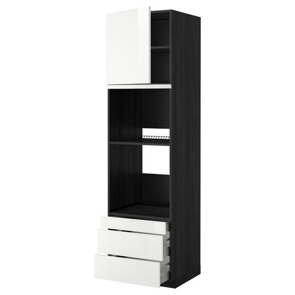 Высокий шкаф для духовки комбинированный, духовка + дверца, 3 ящика МЕТОД / МАКСИМЕРА, черный, Рингульт белый - фото 1