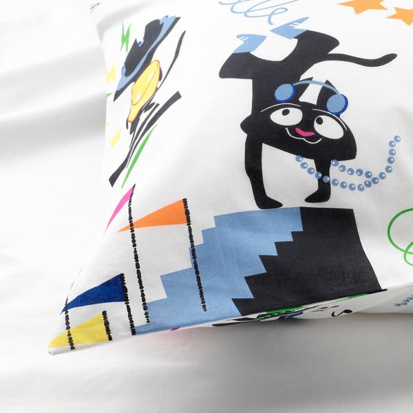 Пододеяльник и 1 наволочка, кот, разноцветный, 150x200/50x70 см IKEA ЛАТТО 503.768.35 - схема-чертеж с размерами