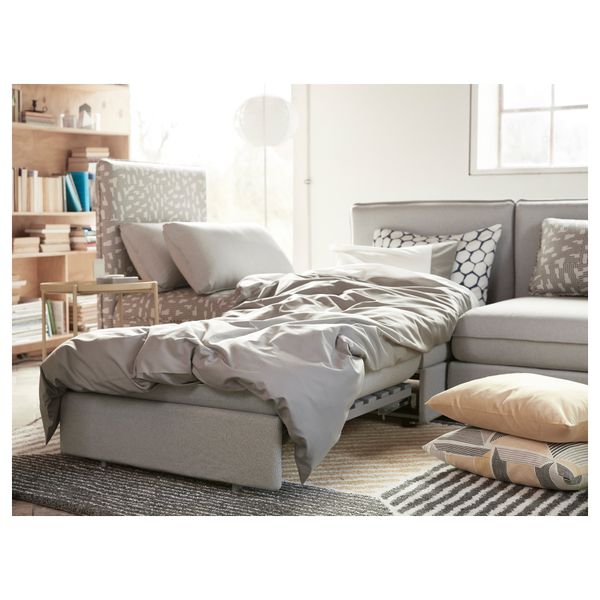 3-местный диван-кровать ВАЛЛЕНТУНА, Оррста светло-серый, Фуннарп черный/бежевый - фото 3