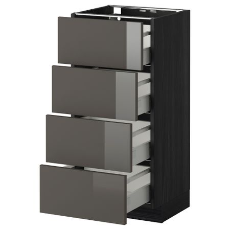 Напольный шкаф 4 фронтальных панели, 4 ящика МЕТОД / МАКСИМЕРА, черный, Рингульт серый