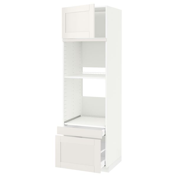 Высокий шкаф для духовки комбинированный, духовка + дверца, 2 ящика МЕТОД / МАКСИМЕРА, белый, Сэведаль белый - схема-чертеж с размерами