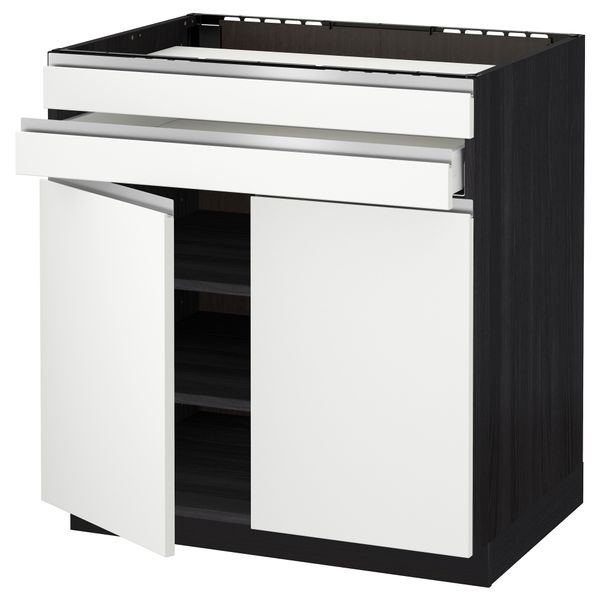 Напольный шкаф для варочной панели, 2 ящика, 2 фасада, 1 ящик МЕТОД / МАКСИМЕРА, черный, Нодста белый (80x60 см) - схема-чертеж с размерами