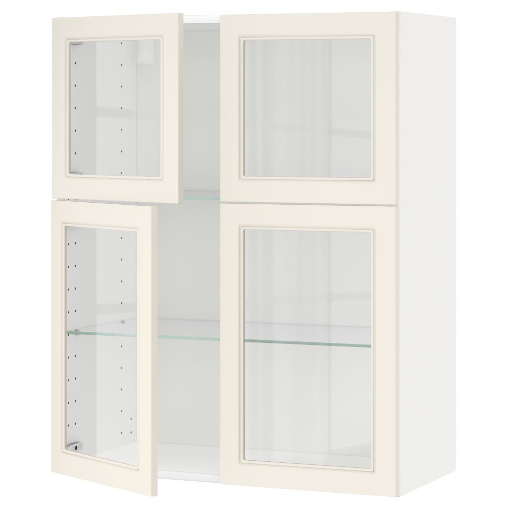 Навесной шкаф с полками, 4 стекло дверцы МЕТОД, белый, Хитарп белый с оттенком (80x100 см) - схема-чертеж с размерами