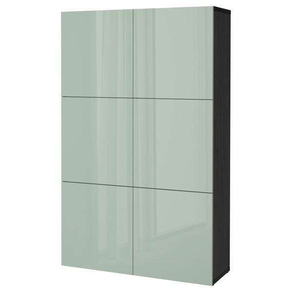 Комбинация для хранения с дверцами БЕСТО, черно-коричневый, Сельсвикен глянцевый/серо-зеленый светлый (120x40x192 см) - фото 1