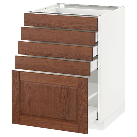 Напольный шкаф с 5 ящиками МЕТОД / МАКСИМЕРА, белый, Филипстад коричневый