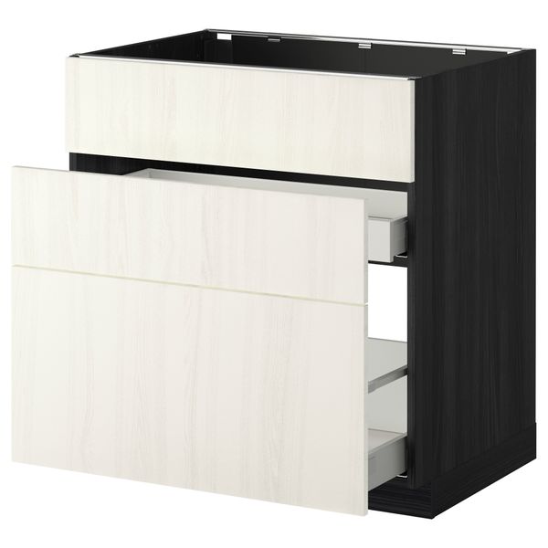 Напольный шкаф под мойку + 3 фронтальных панели, 2 ящика МЕТОД / МАКСИМЕРА, черный, Росдаль белый - схема-чертеж с размерами