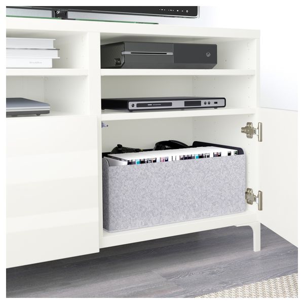Тумба под ТВ, с дверцами БЕСТО, белый, Сельсвикен глянцевый/белый (120x40x74 см) - фото 3