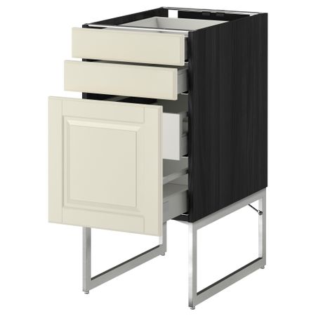 Напольный шкаф 3 фронтальных панели, 2 нижних, 2 средних ящика МЕТОД / МАКСИМЕРА, черный, Будбин белый с оттенком