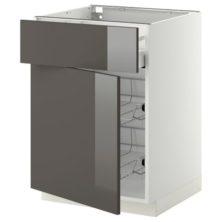 Напольный шкаф с проволочной корзиной, ящиком, дверью МЕТОД / МАКСИМЕРА, белый, Рингульт серый