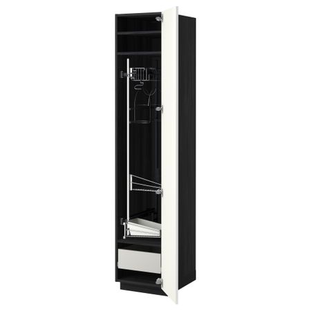 Высокий шкаф с отделением для аксессуаров, для уборки МЕТОД / ФОРВАРА, черный, Рингульт белый (40x60x200 см)