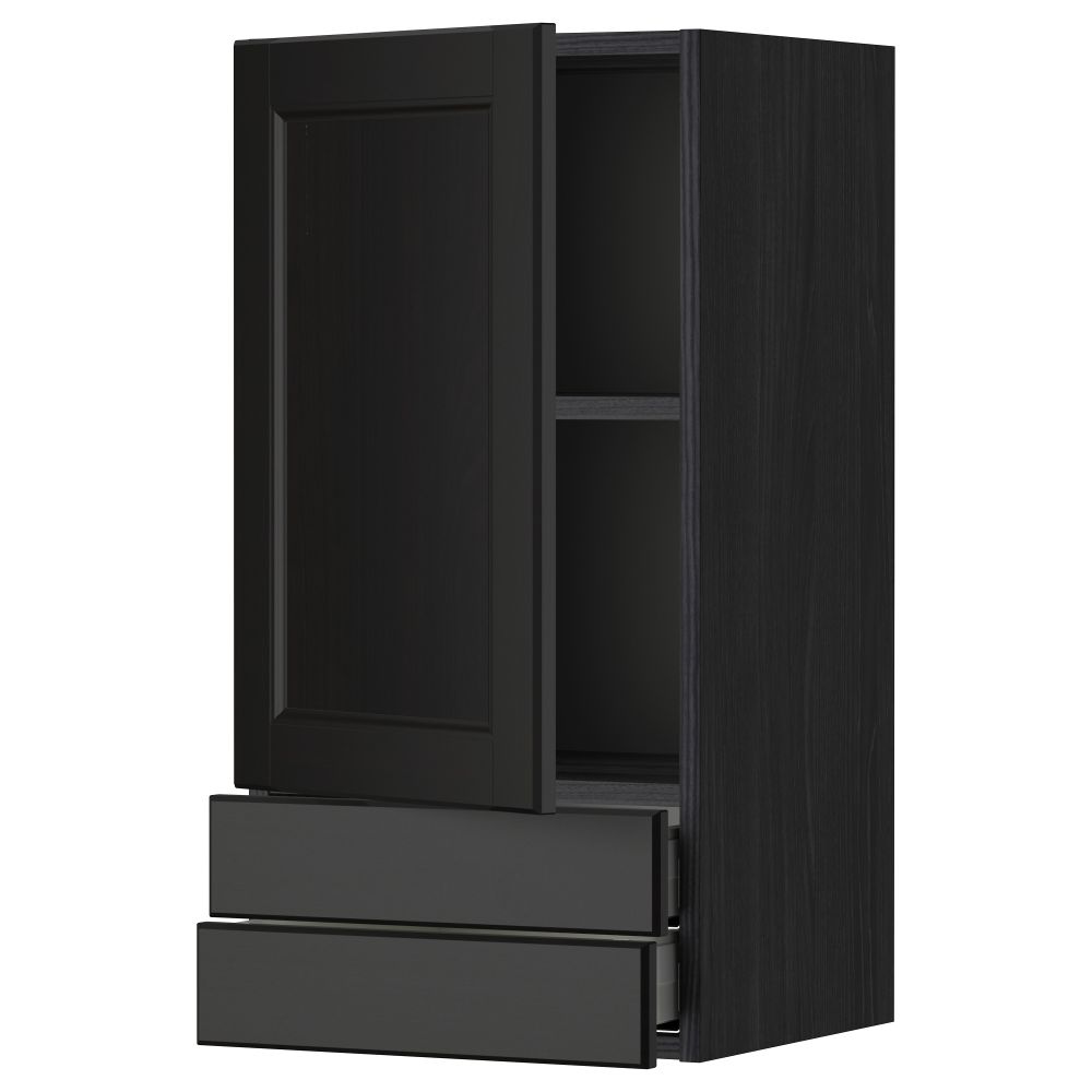 Навесной шкаф с дверцей, 2 ящика МЕТОД / МАКСИМЕРА, черный, Лаксарби черно-коричневый - фото 1