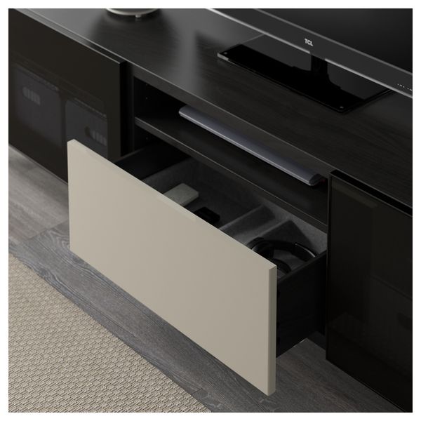 Тумба под ТВ БЕСТО, черно-коричневый, Сельсвикен глянцевый/бежевый/дымчатое стекло (180x40x48 см) - фото 3