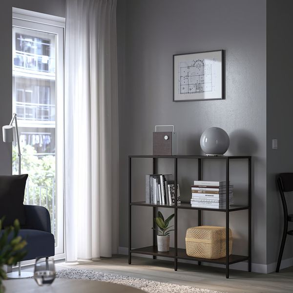 VITTSJÖ Стеллаж - черно-коричневый/стекло 100x93 см - фото 2
