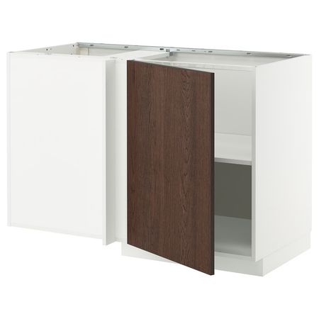 METOD Угловой напольный шкаф с полкой - белый/Sinarp коричневый 128x68 см