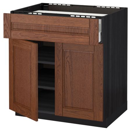Напольный шкаф для варочной панели, ящик, полка, 2 дверцы МЕТОД / МАКСИМЕРА, черный, Филипстад коричневый