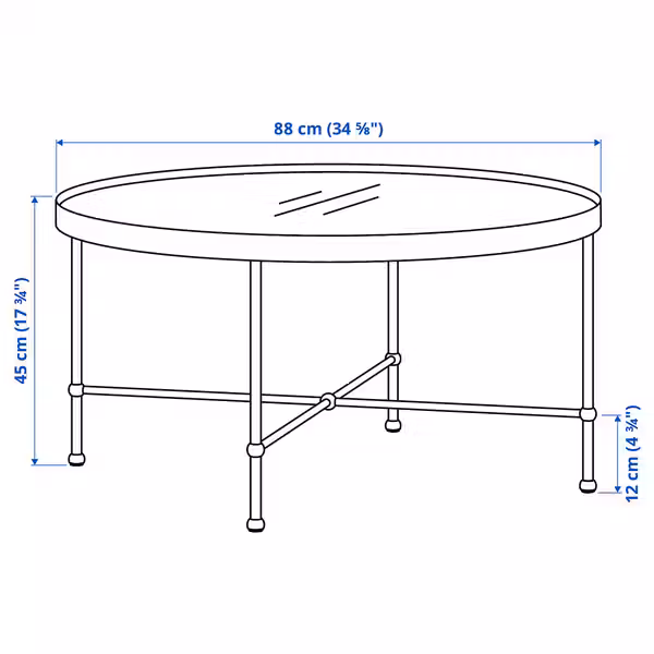 TORSJÖ Журнальный стол - золотой эффект/стекло 88 см - схема-чертеж с размерами