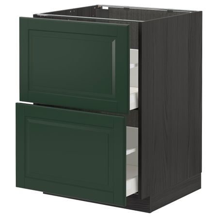 Напольный шкаф 2 форнтальных, 2 высоких ящ, черный/Будбин темно-зеленый 60x60 см IKEA МЕТОД / МАКСИМЕРА 193.130.15