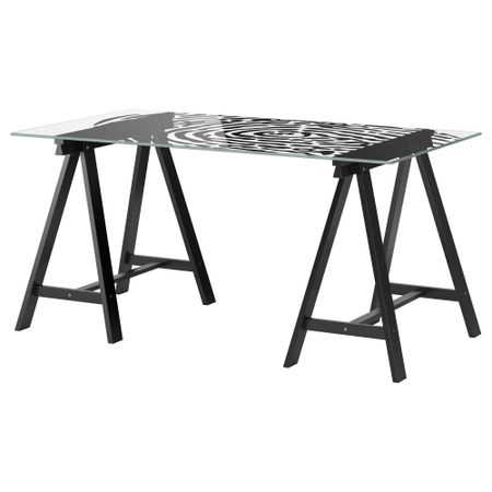 Стол ГЛАСХОЛЬМ / ОДВАЛЬД, стекло, папиллярные линии черный (148x73 см)