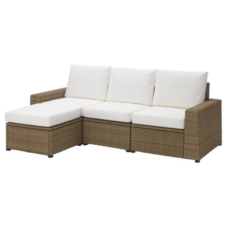 3-местный диван + табурет для ног, садовый СОЛЛЕРОН, коричневый, Кунгсэ белый (223x145x87 см)