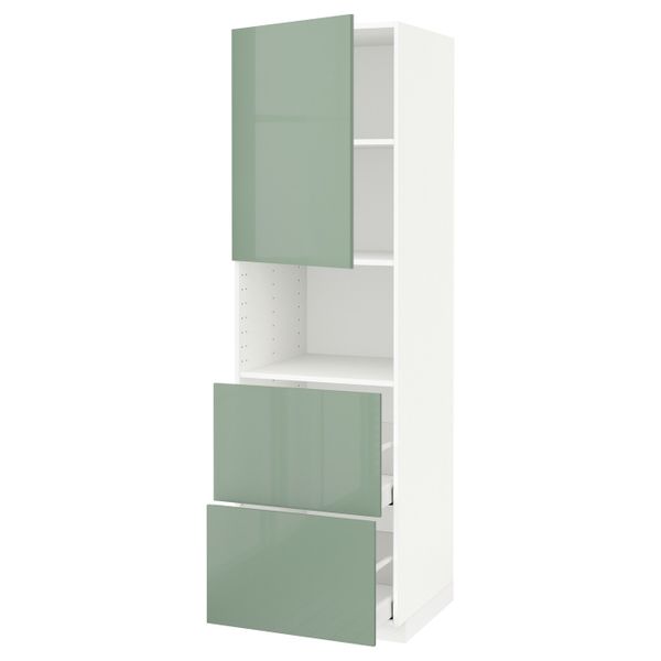 Высокий шкаф для СВЧ/дверца/2ящика, белый, Калларп светло-зеленый, 60x60x200 см IKEA МЕТОД / МАКСИМЕРА 492.987.11 - схема-чертеж с размерами